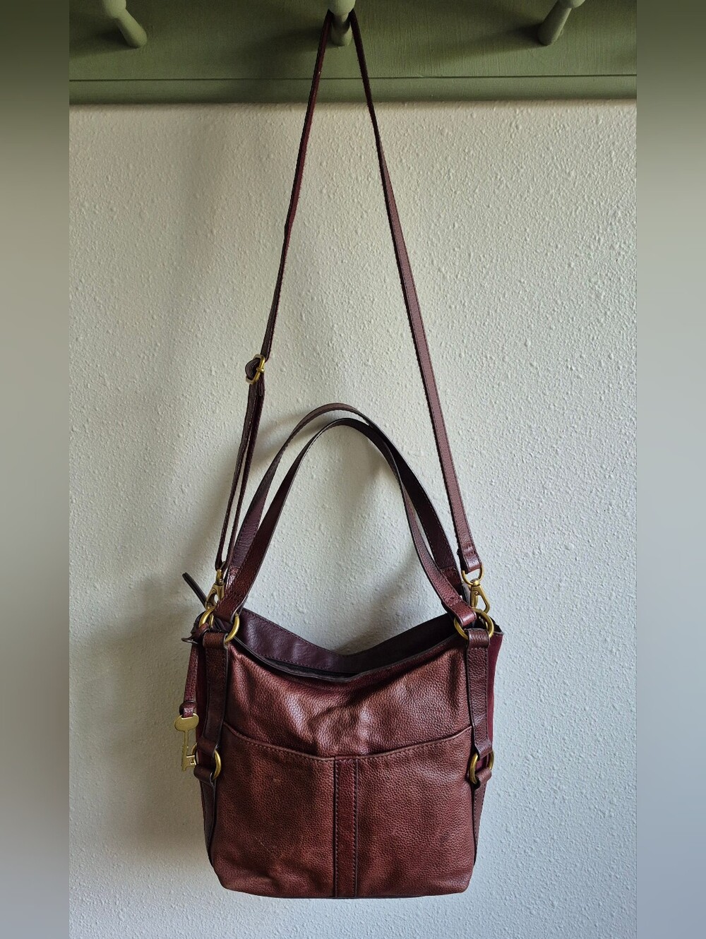 Fossil Sam Claret Red Burgundy Leather Suede Sides Shoulder Bag Crossbody - Picture 3 of 12